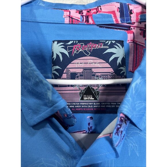 Retro Rifle Button Down Shirt Mens 3XL Blue The Palm Performance Golf Vacation - Picture 4 of 9